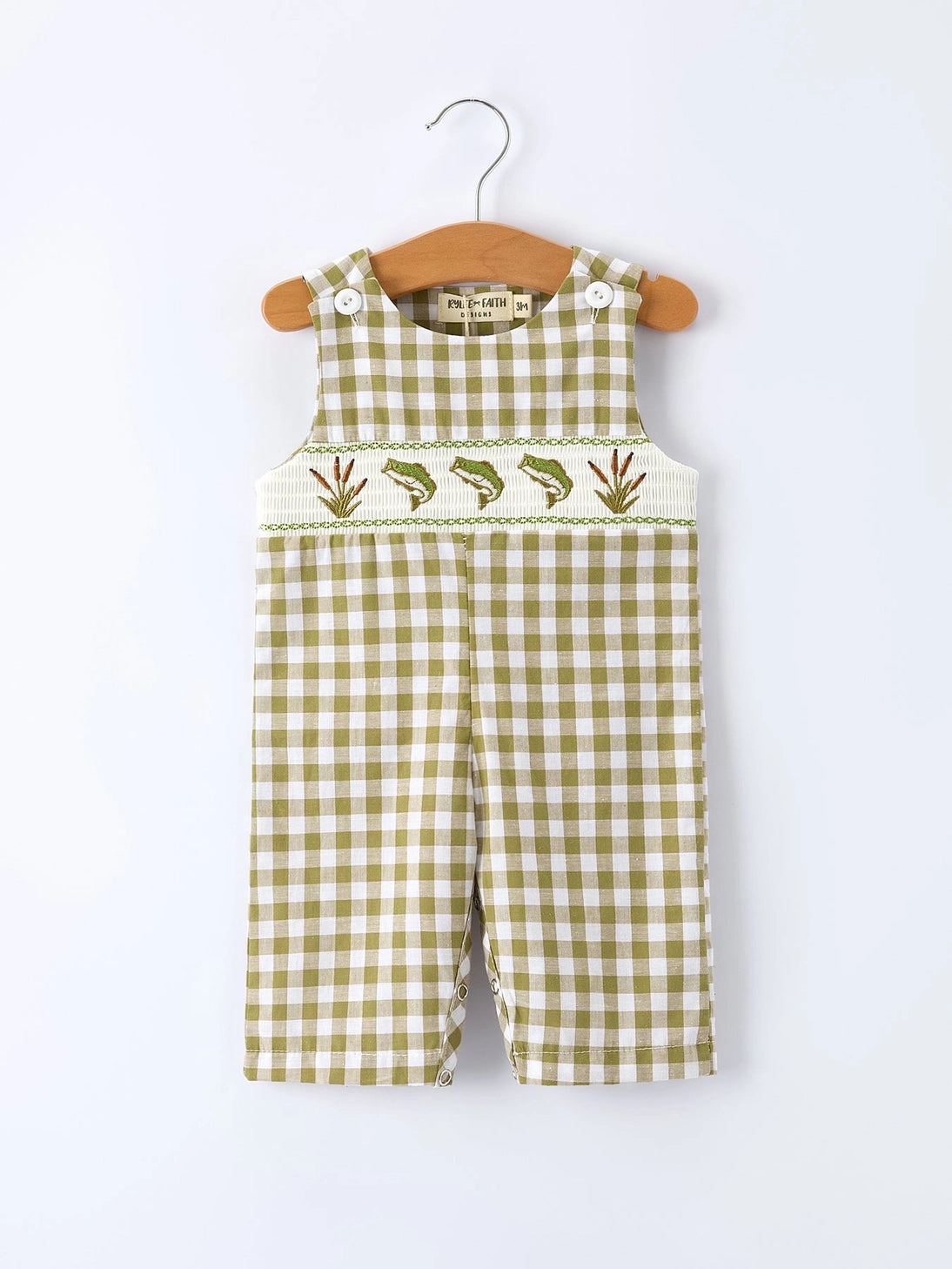 Green Plaid Embroidered Fish Romper