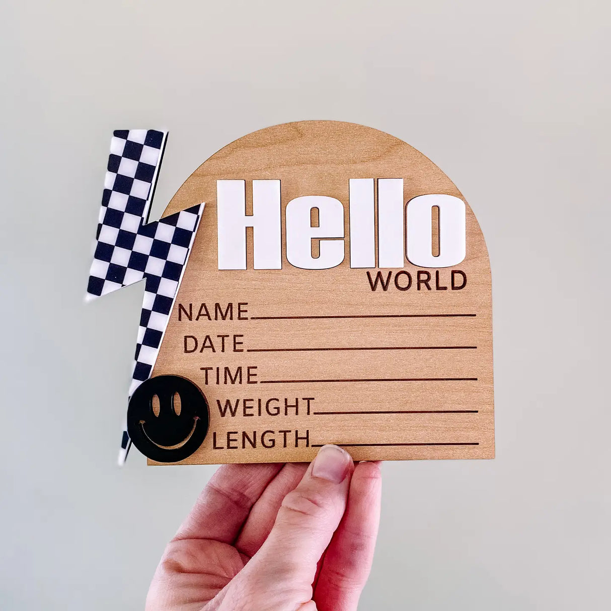 Checkered Lightening Bolt Birth Announcement Sign