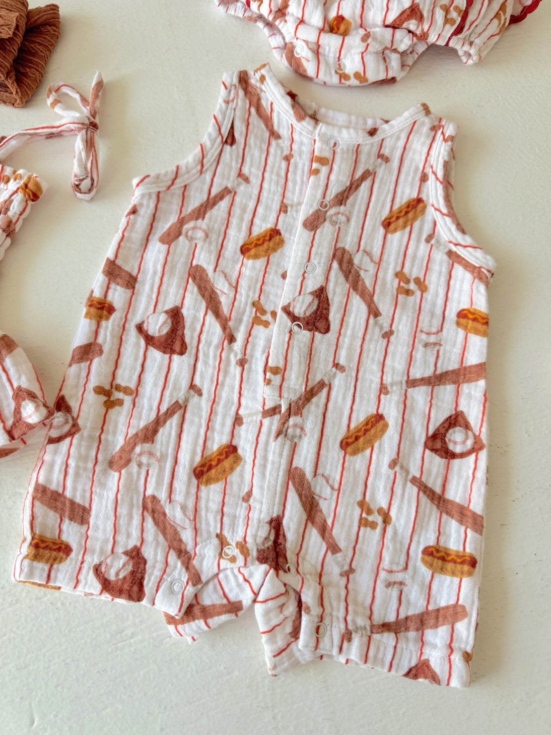 Take Me Out to the Ball Game Muslin Romper