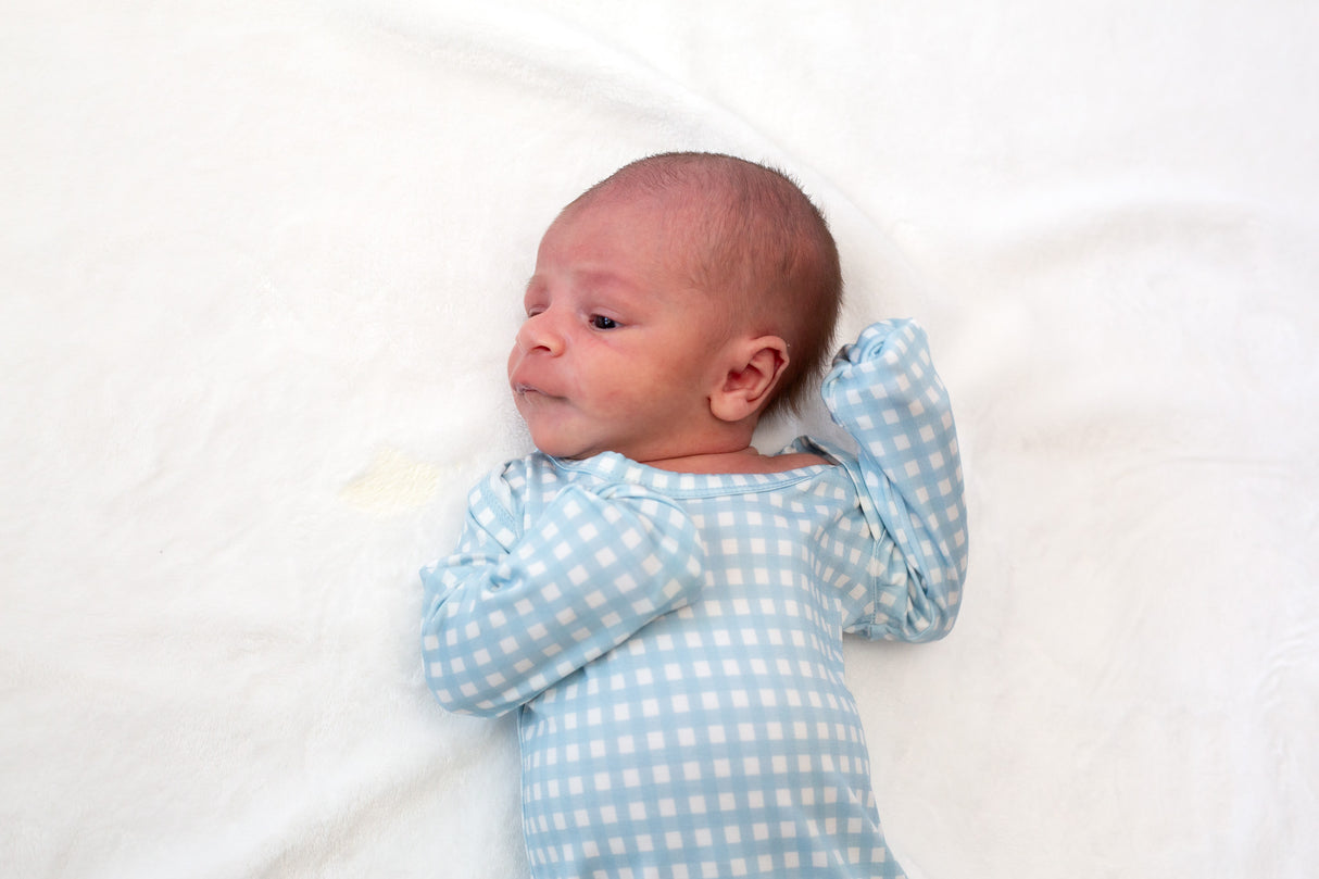 Blue Gingham Bamboo Knotted Gown