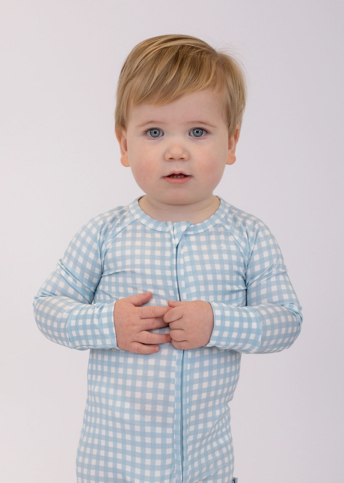 Blue Gingham Bamboo 2-Way Zipper PJ’s