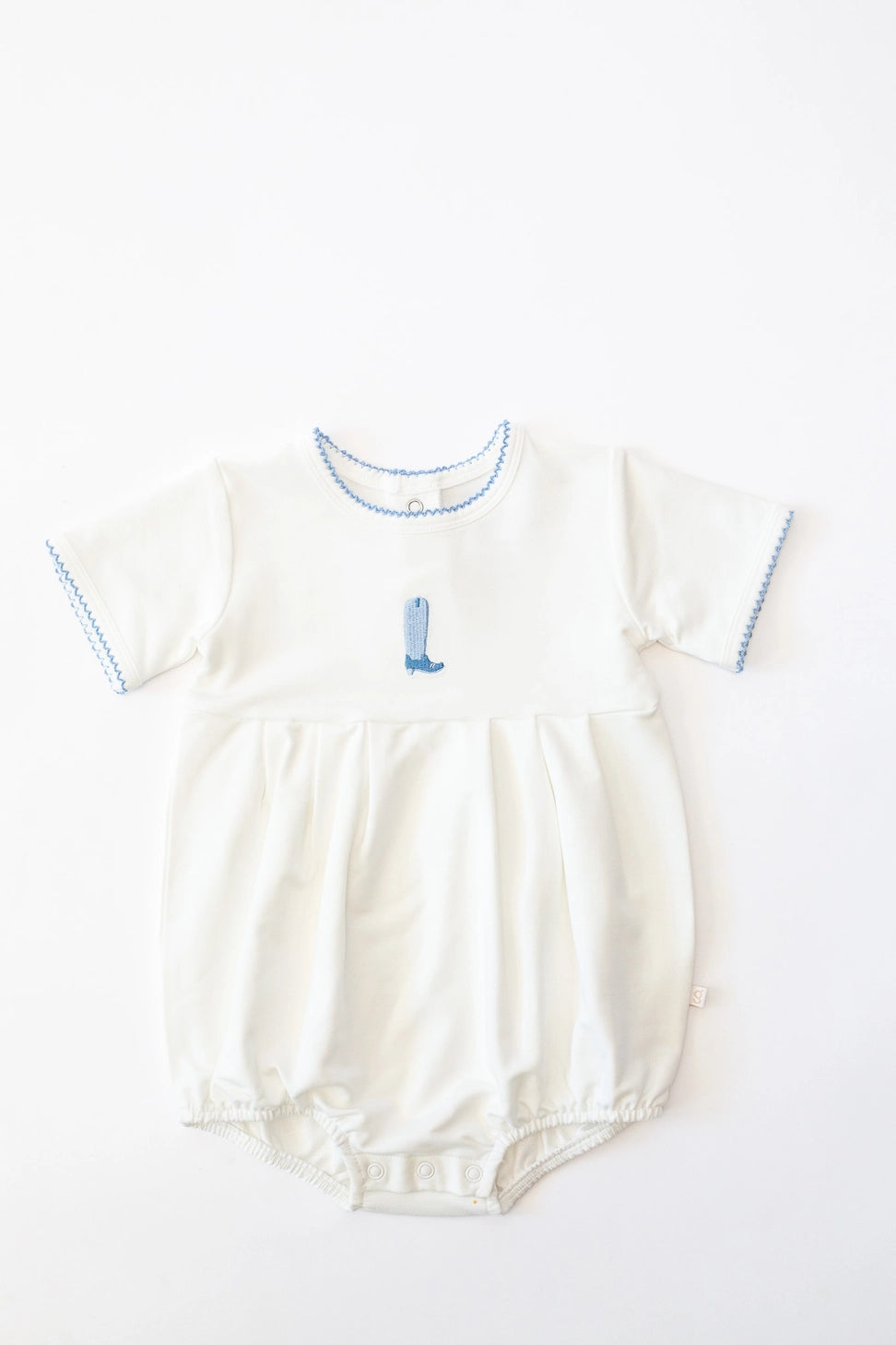Blue Boot Pip Embroidered Bubble Romper