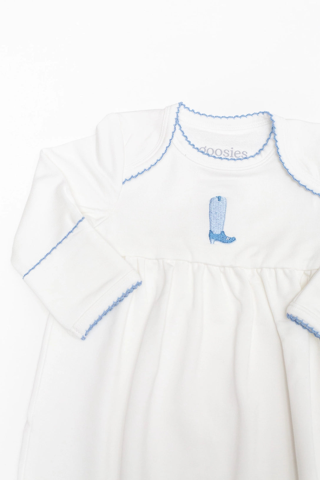 Blue Boot Pip Embroidered Gown