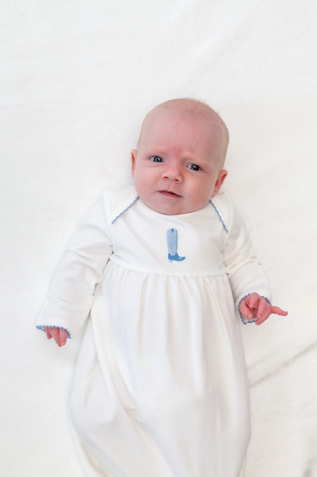 Blue Boot Pip Embroidered Gown
