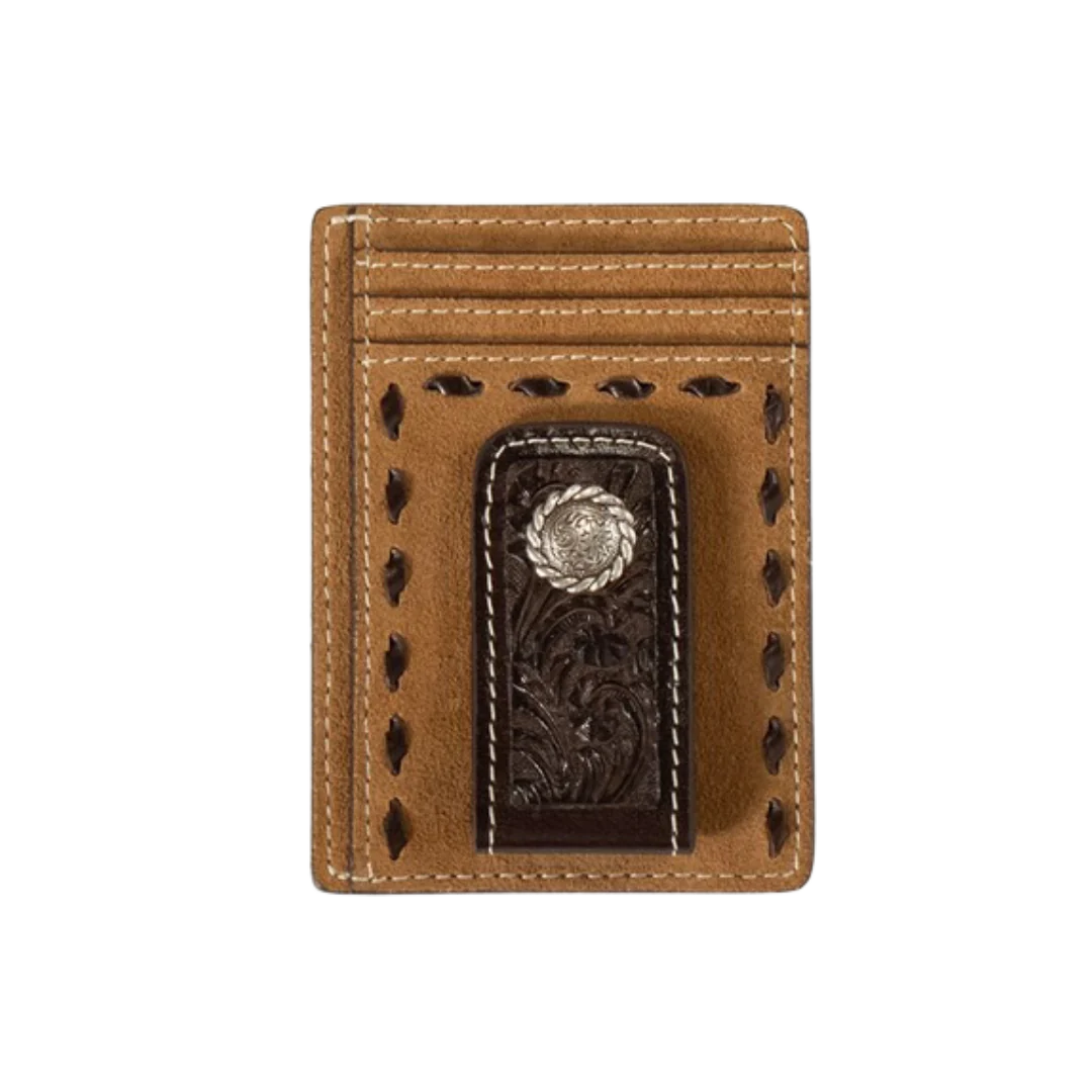 Roughout Tan Floral Money Clip Wallet