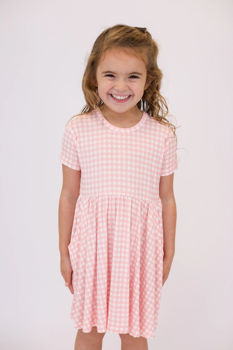 Pink Gingham Short Sleeve Toddler Dress