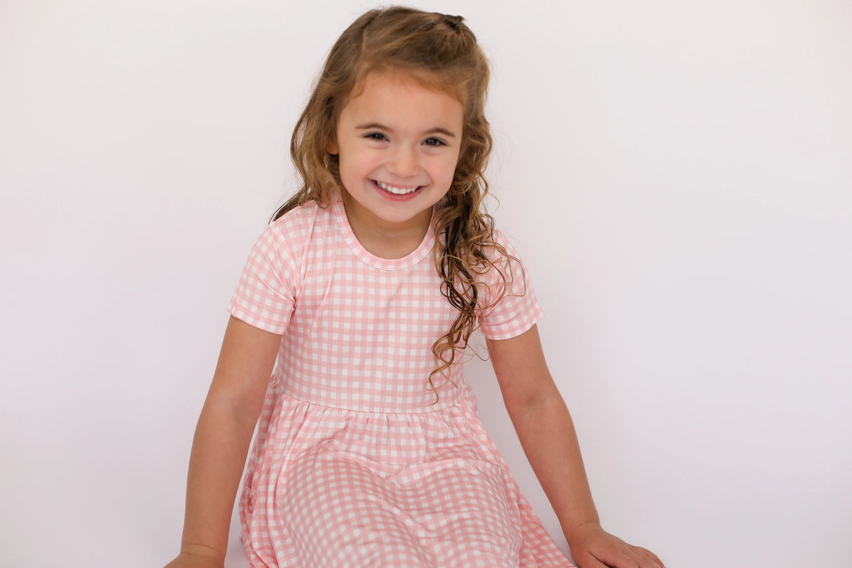 Pink Gingham Short Sleeve Toddler Dress