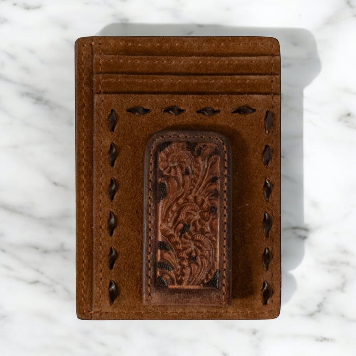 Roughout Chocolate Money Clip w/ Buck Lacing