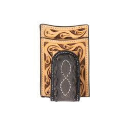 Hand Tooled Floral Tan/Grey Money Clip