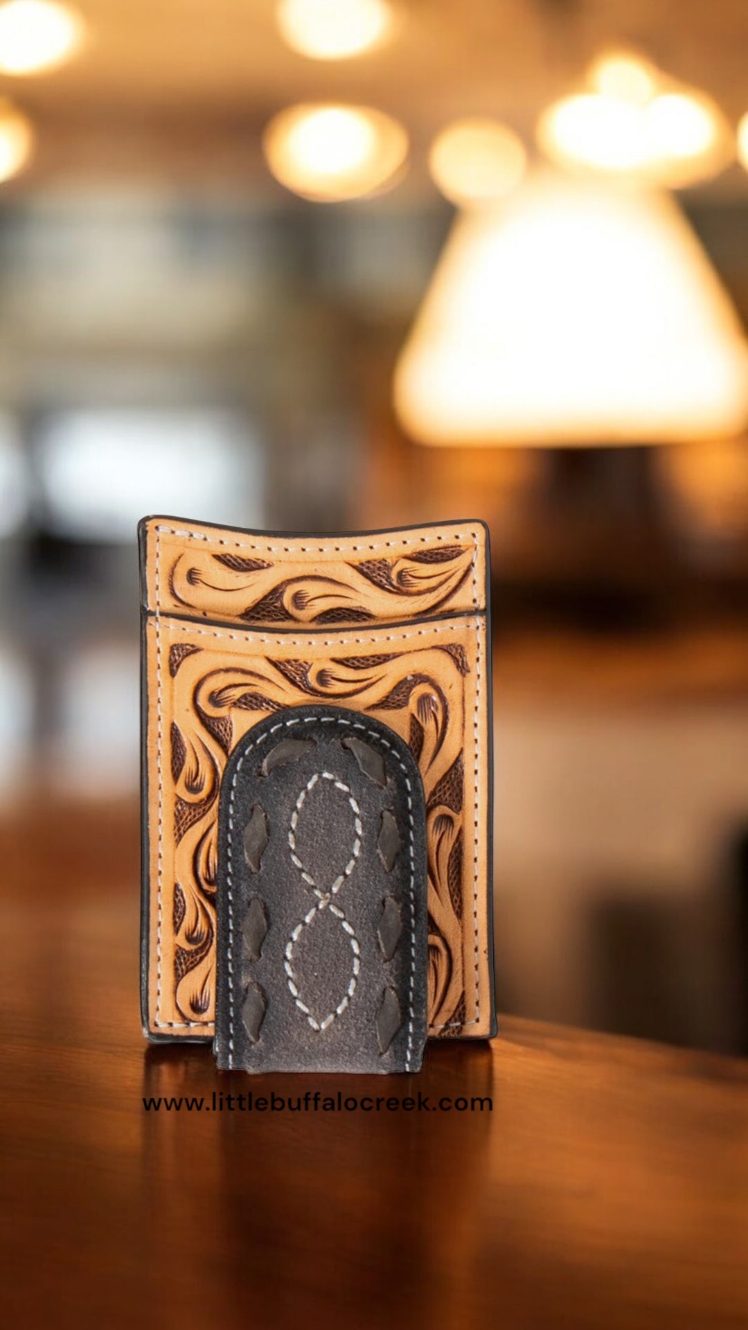 Hand Tooled Floral Tan/Grey Money Clip