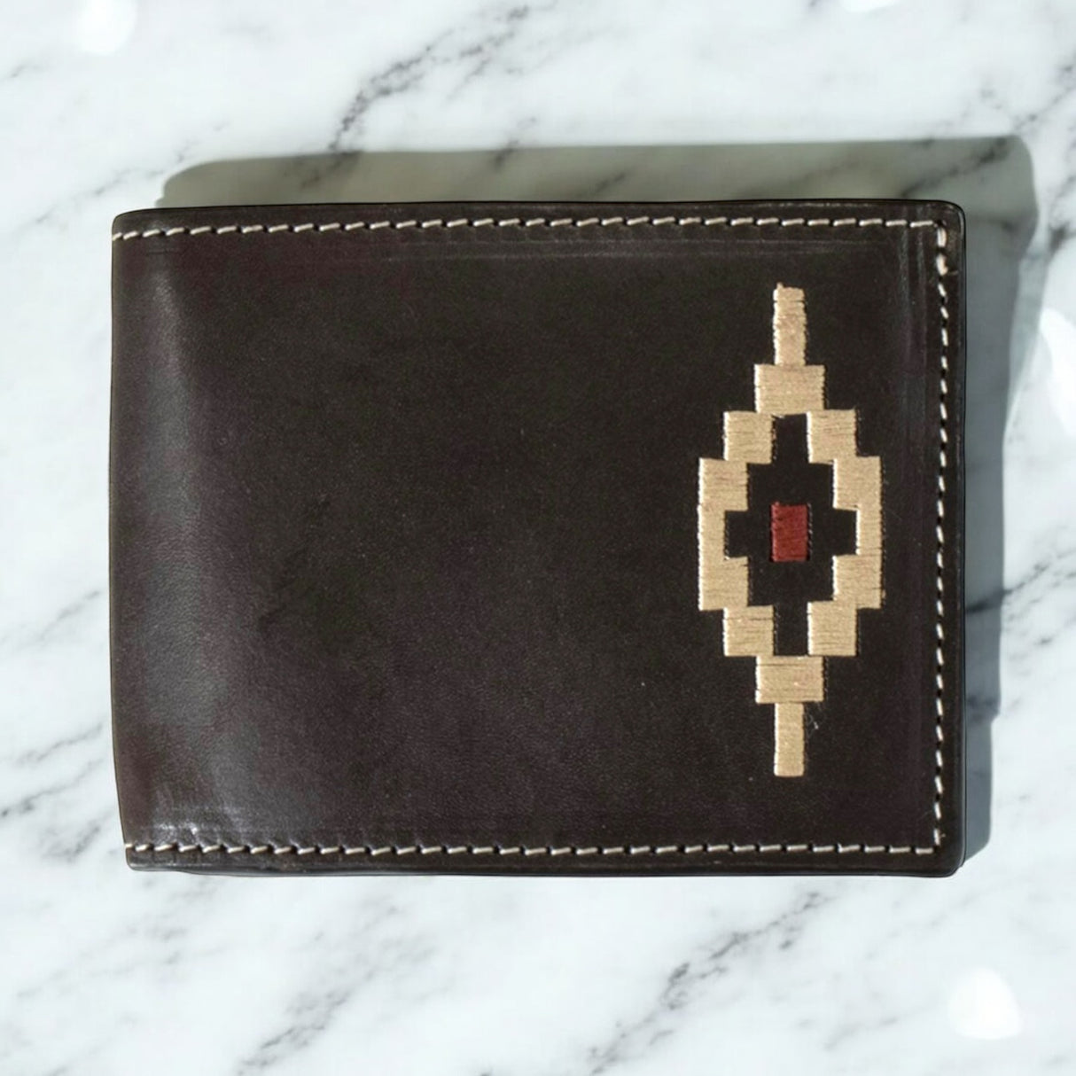 Southwest Lacing Dark Brown Bi-Fold Wallet