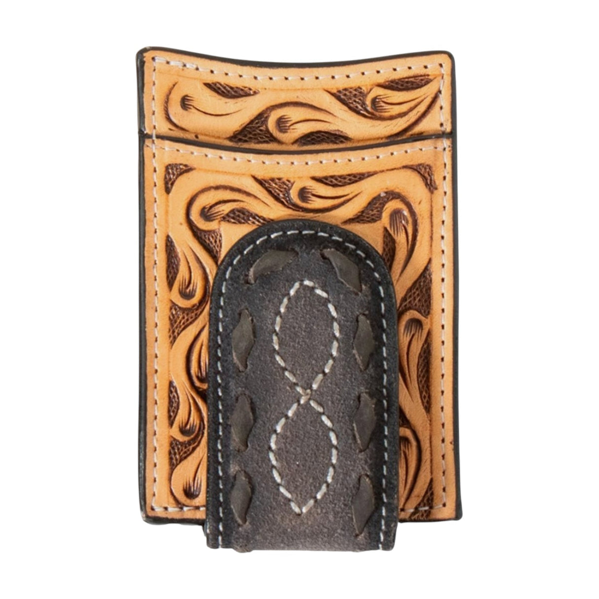Hand Tooled Floral Tan/Grey Money Clip