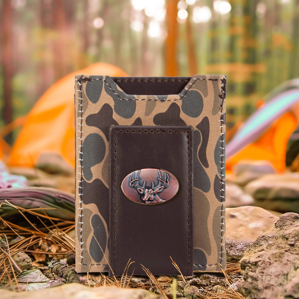 Buck Men’s Magnetic Front Pocket Old School Camo Lather Wallet