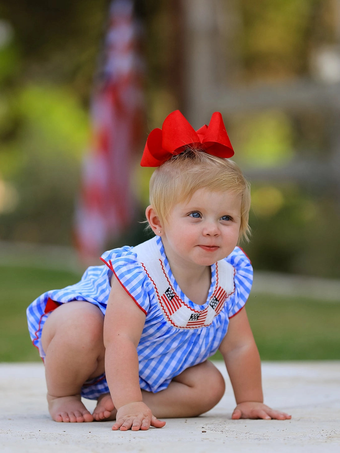 4th of July Flag Smocked Bubble Romper