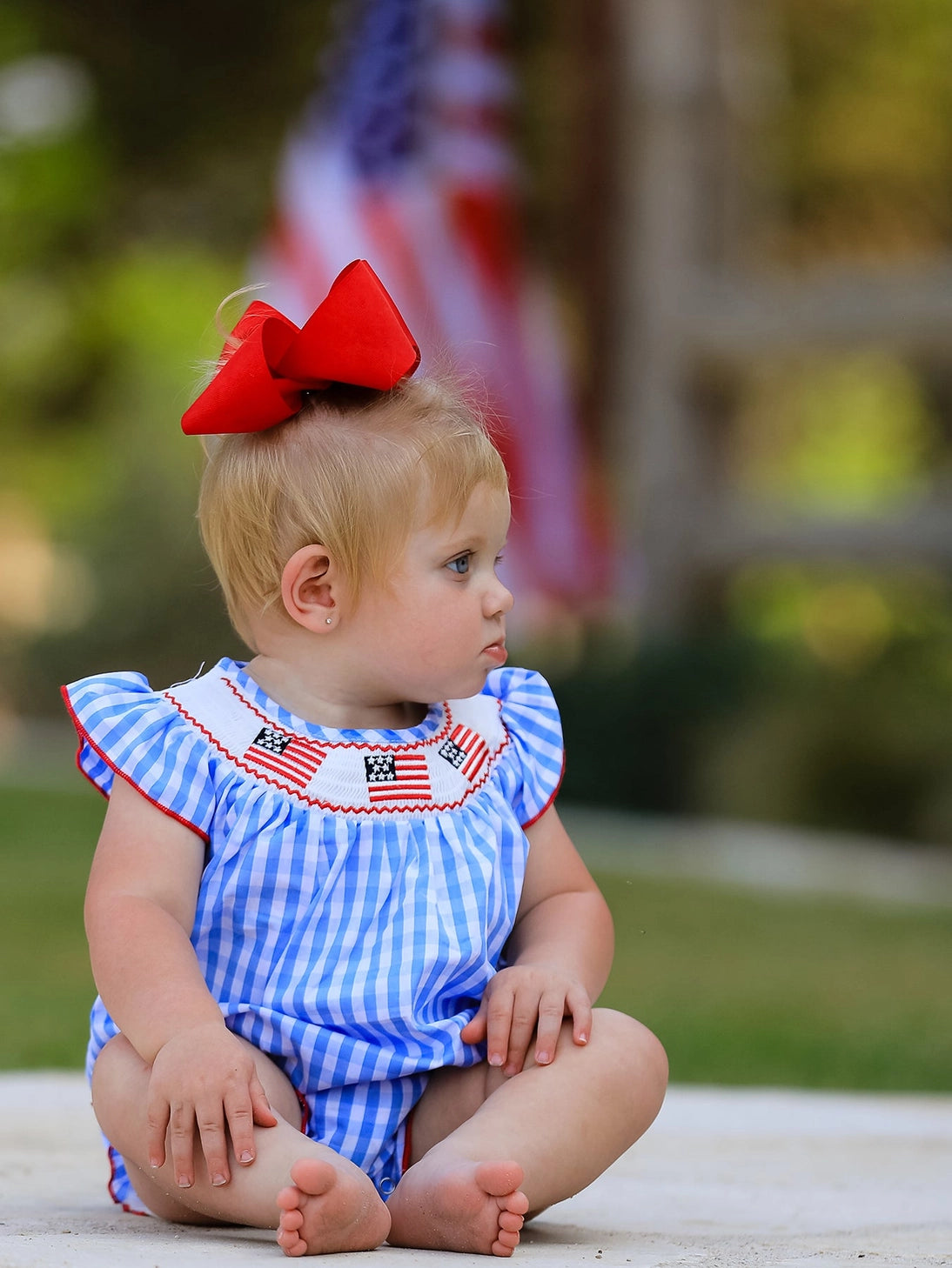 4th of July Flag Smocked Bubble Romper