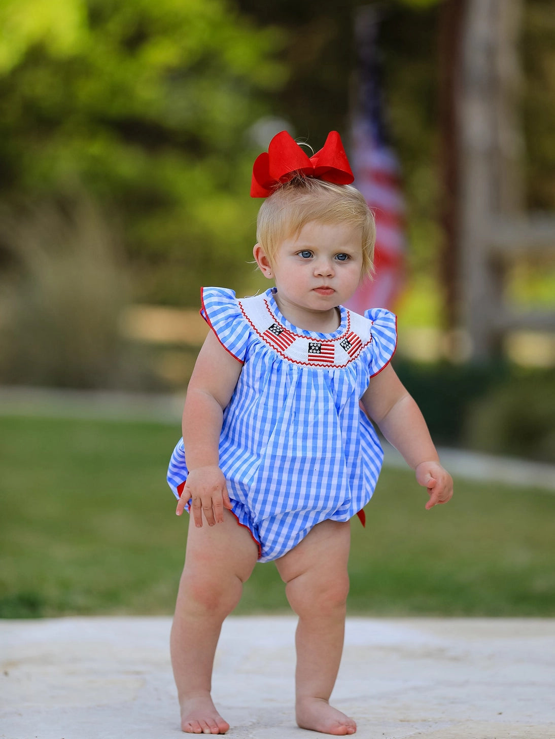 4th of July Flag Smocked Bubble Romper