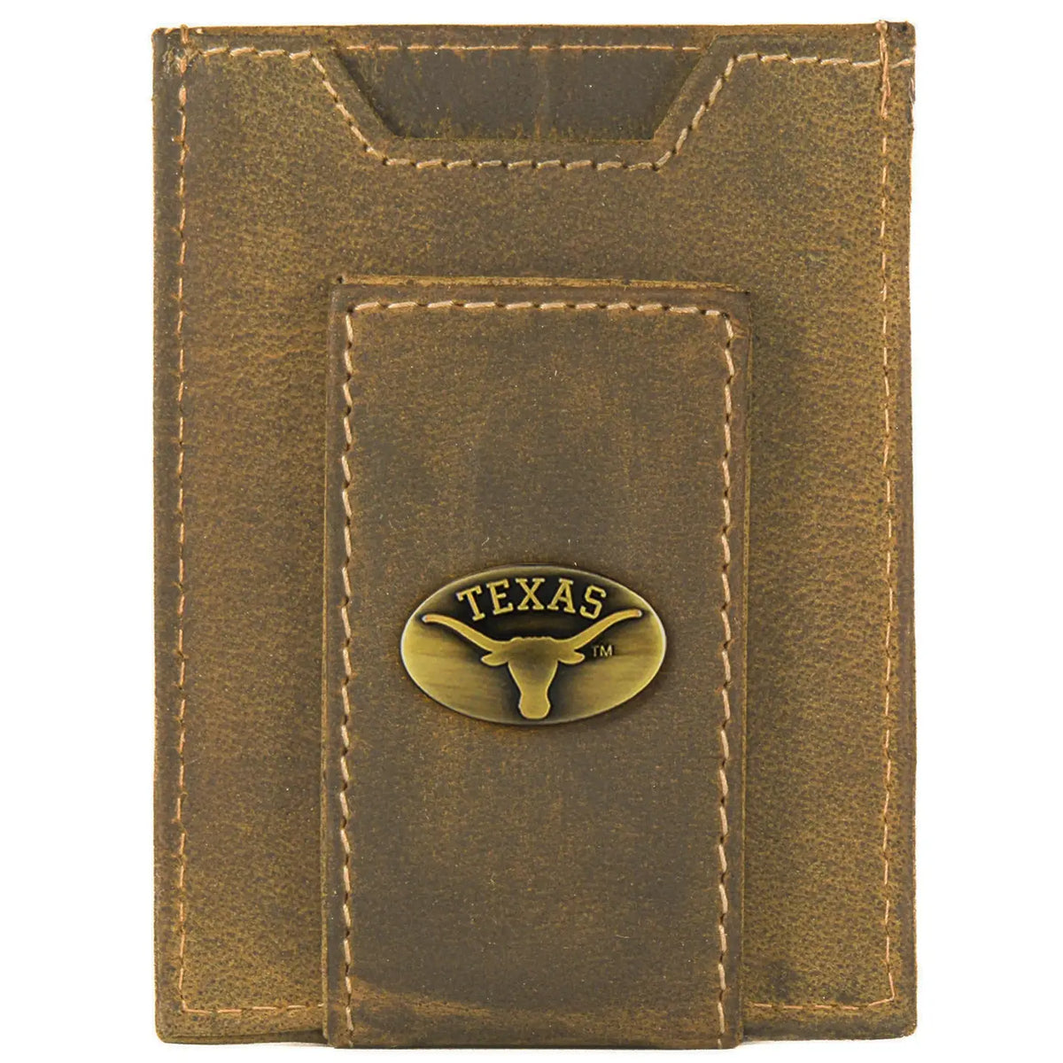 Texas Longhorns Vintage Tan Leather Magnetic Front Pocket Wallet