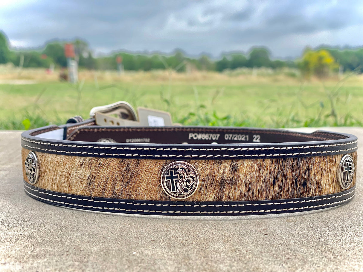 Cowhide Cross Concho Belt