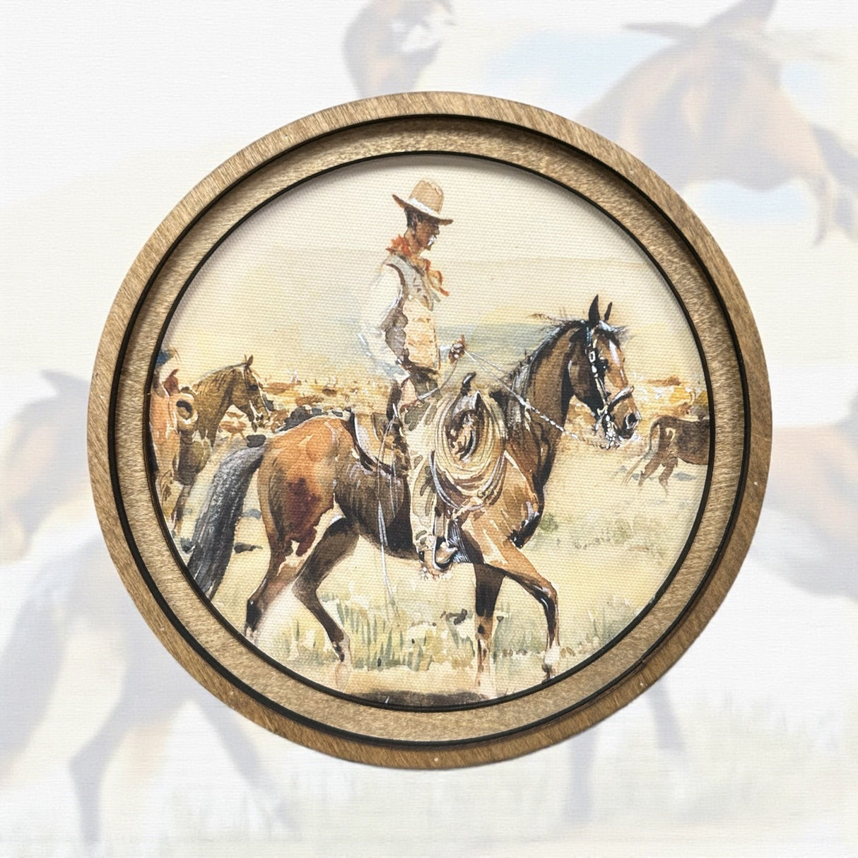 Round Vintage Cowboy Canvas Photo