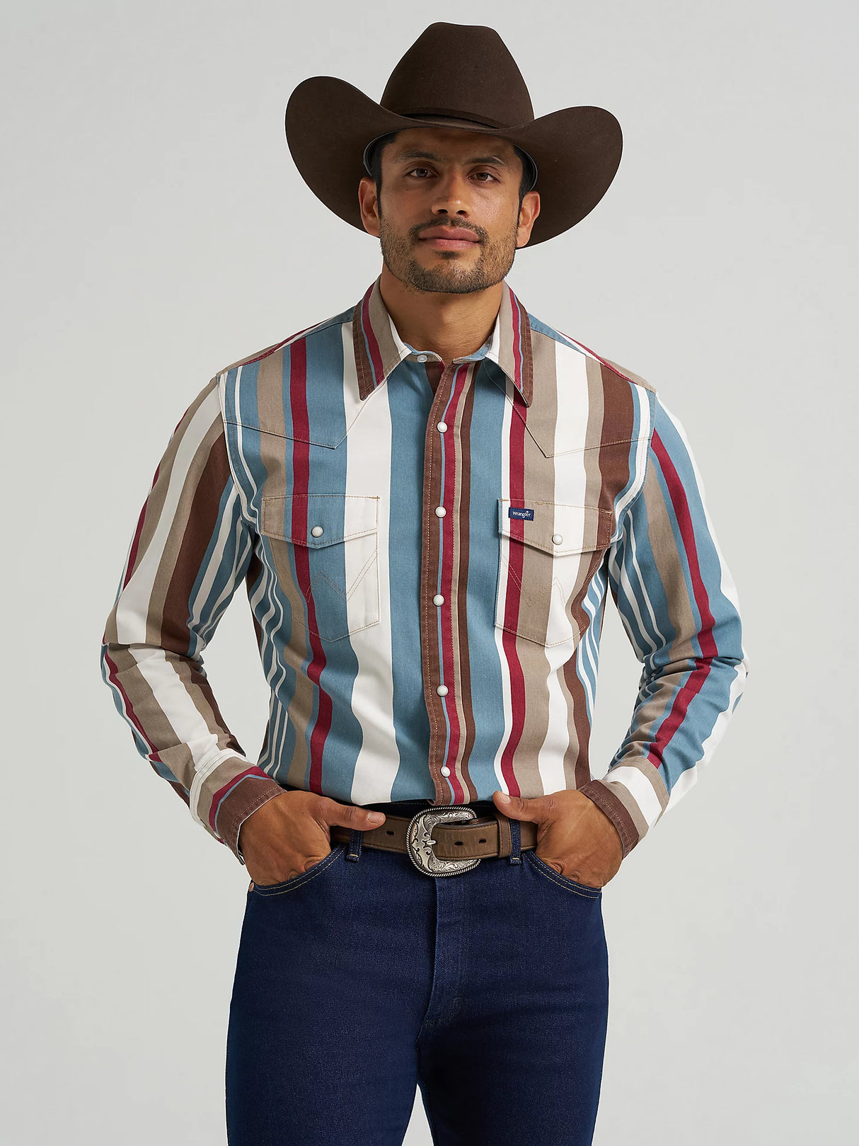 Vintage Stripe Blue & Tan Pearl Snap