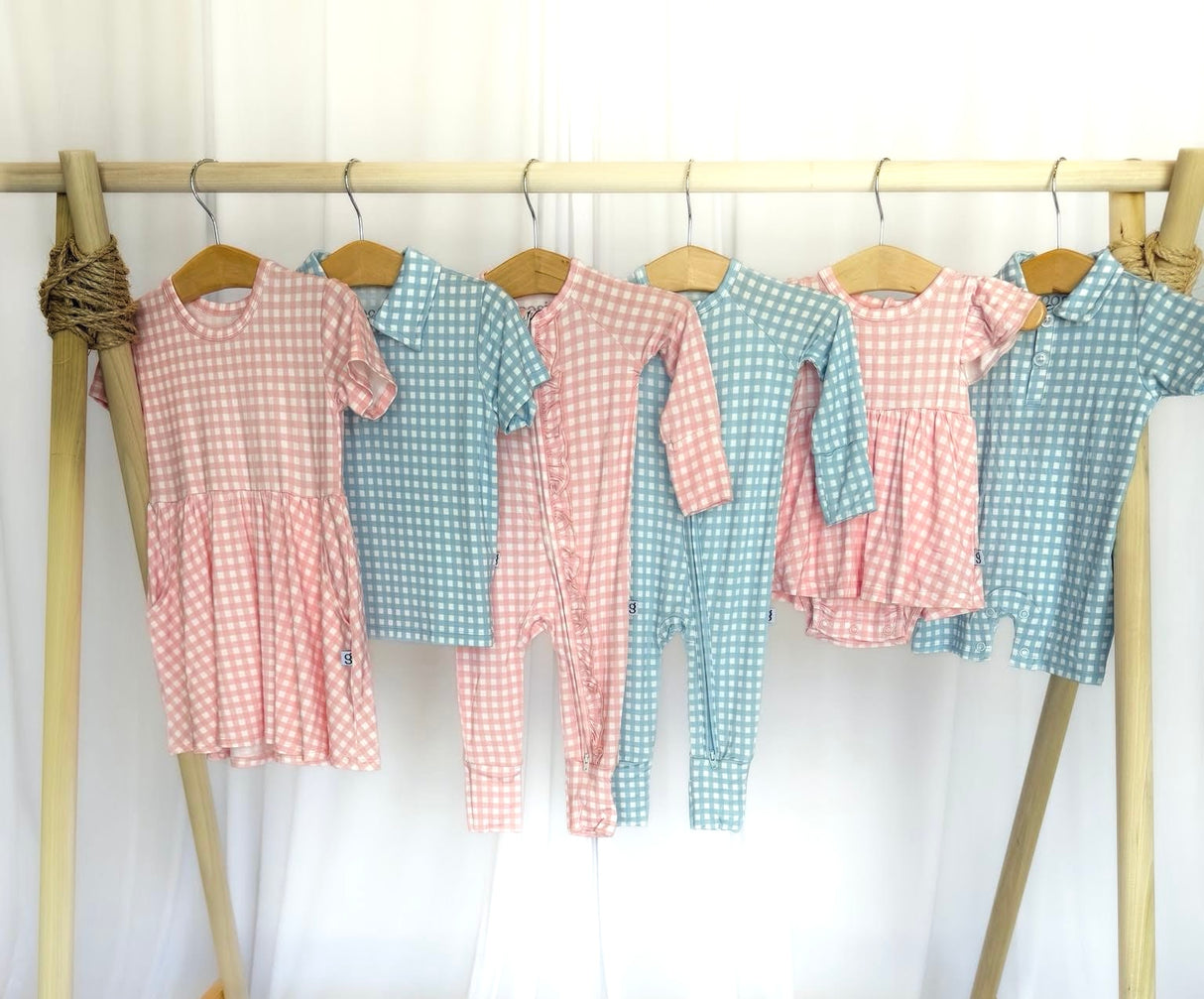 Blue Gingham Bamboo Polo