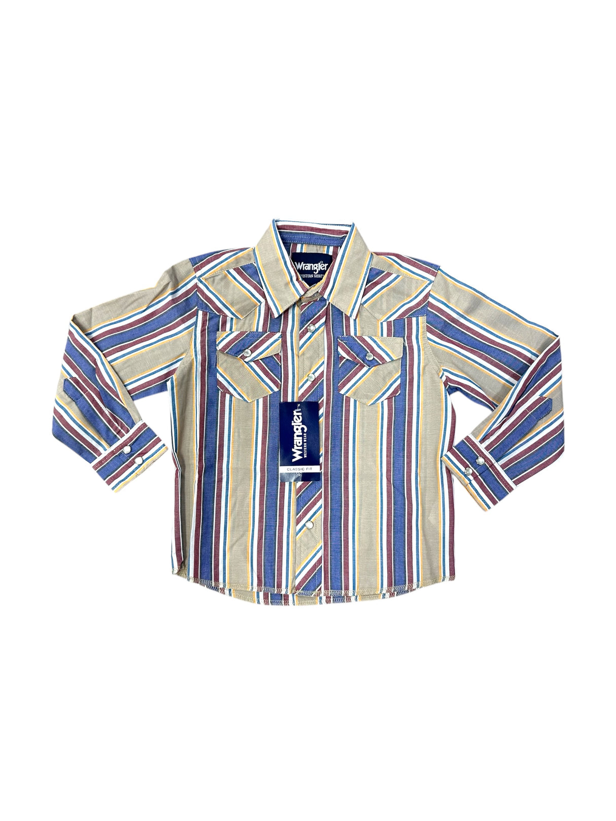 Tan, Blue & Red Stripe Long Sleeve Wrangler Retro