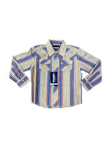 Tan, Blue & Red Stripe Long Sleeve Wrangler Retro