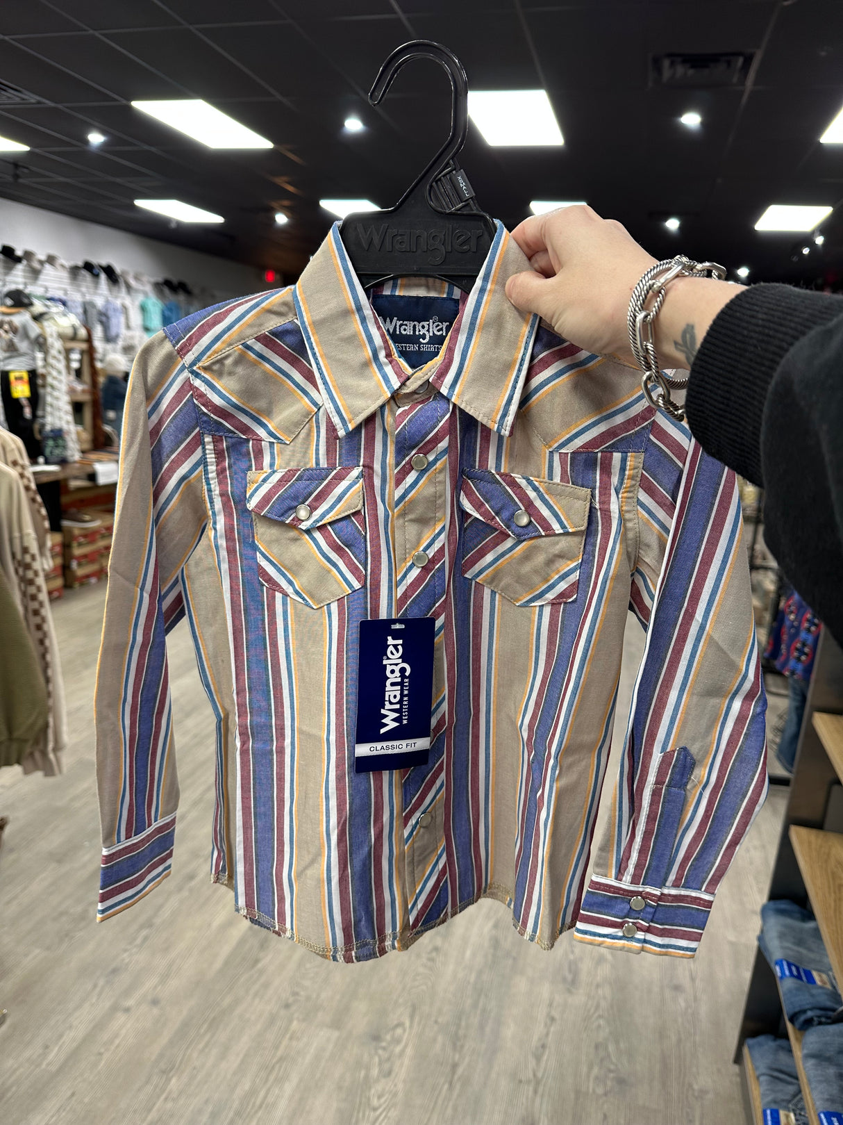 Tan, Blue & Red Stripe Long Sleeve Wrangler Retro