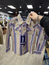 Tan, Blue & Red Stripe Long Sleeve Wrangler Retro