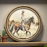 Round Vintage Cowboy Canvas Photo