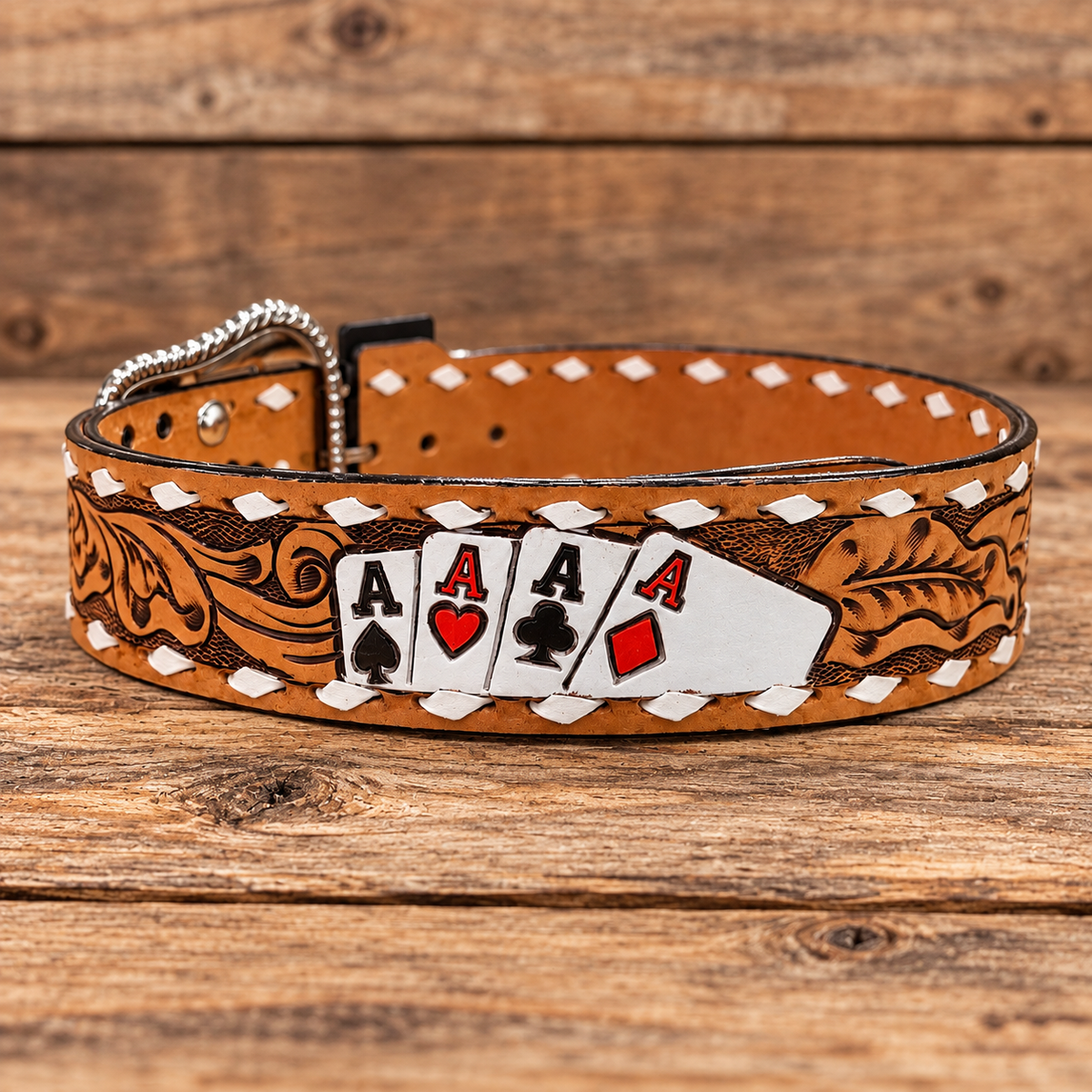 Hand Tooled Youth Aces Belt