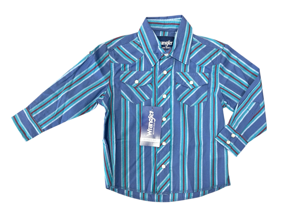 Turquoise & Maroon Stripe Long Sleeve Wrangler Retro