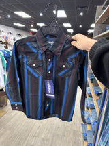 Black, Blue & Maroon Stripe Long Sleeve Wrangler Retro
