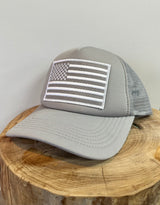 Grey Foam American Flag Trucker Hat