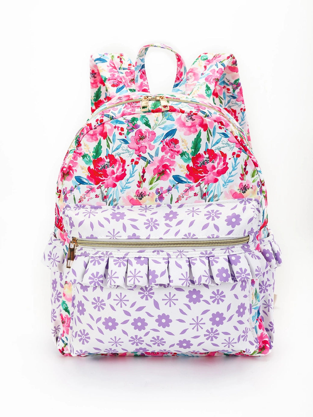 Pink & Purple Floral Ruffle Backpack