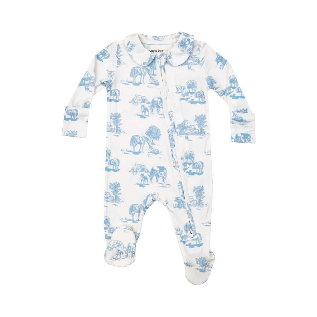 Farm Toile Peter Pan Footed Zipper PJ’s