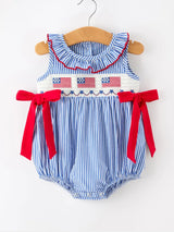 4th of July Flag Smocked Bow Romper