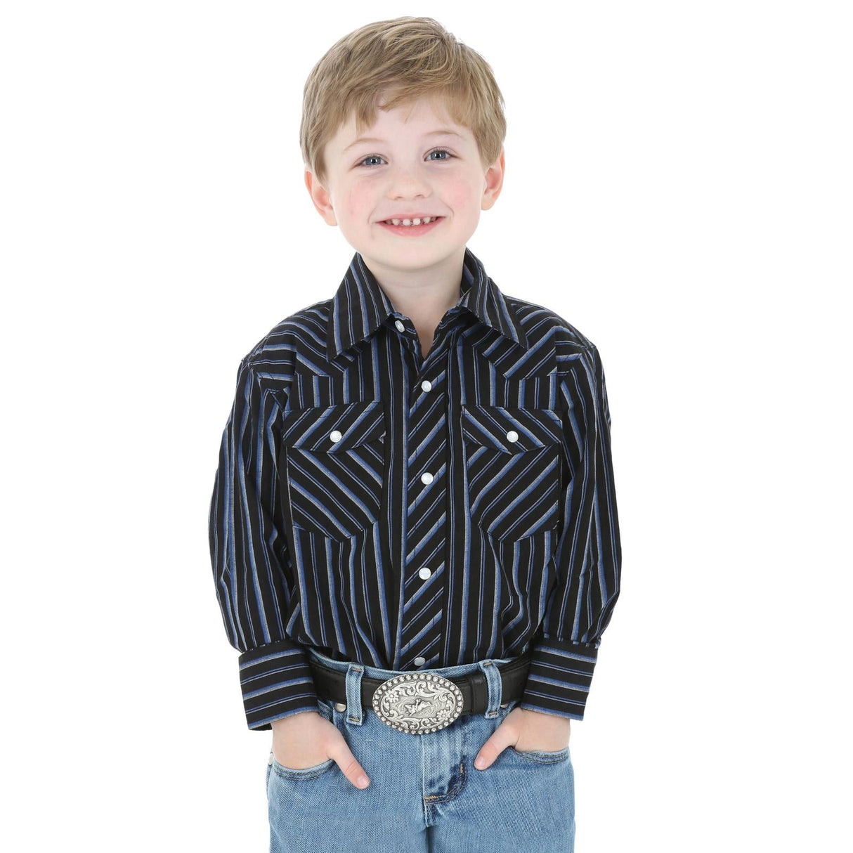 Black, Turquoise & Grey Stripe Long Sleeve Wrangler Retro