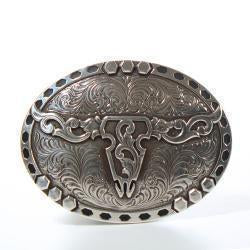 Mens Oval Floral Skull Buckle