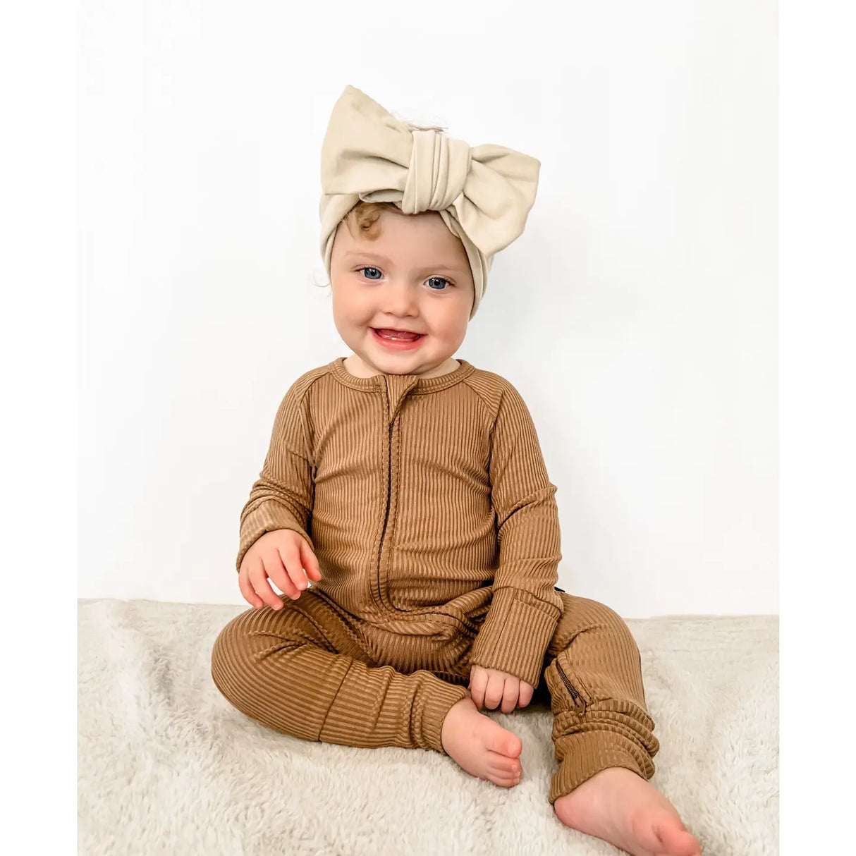 Mocha Ribbed Zipper PJ’s