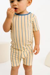 Yellow & Blue Vintage Stripe Bamboo Short Set