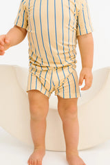 Yellow & Blue Vintage Stripe Bamboo Short Set