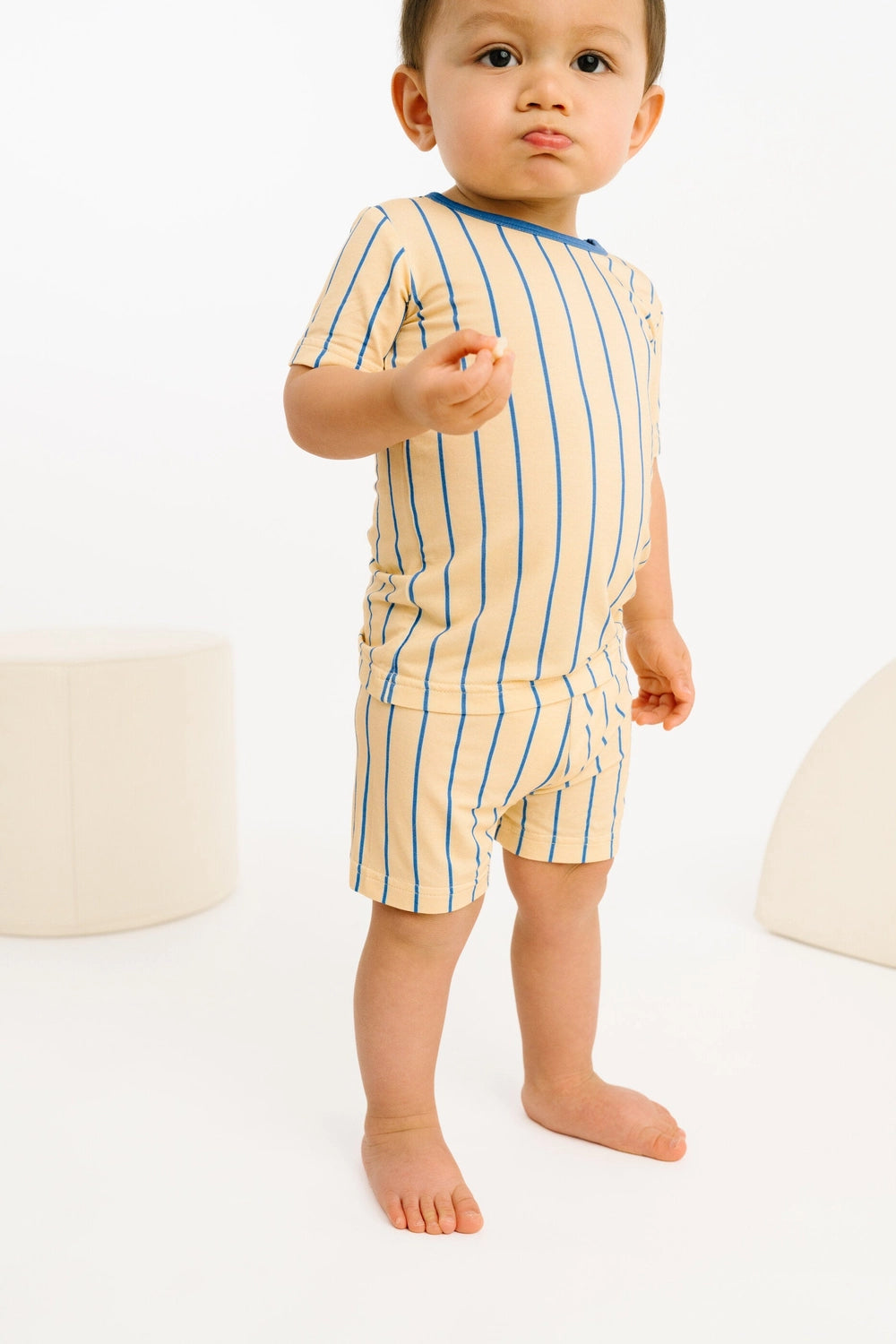 Yellow & Blue Vintage Stripe Bamboo Short Set