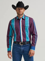 Vintage Big Stripe Purple & Turquoise Pearl Snap