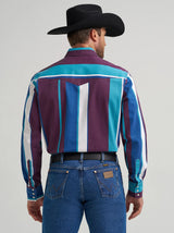 Vintage Big Stripe Purple & Turquoise Pearl Snap