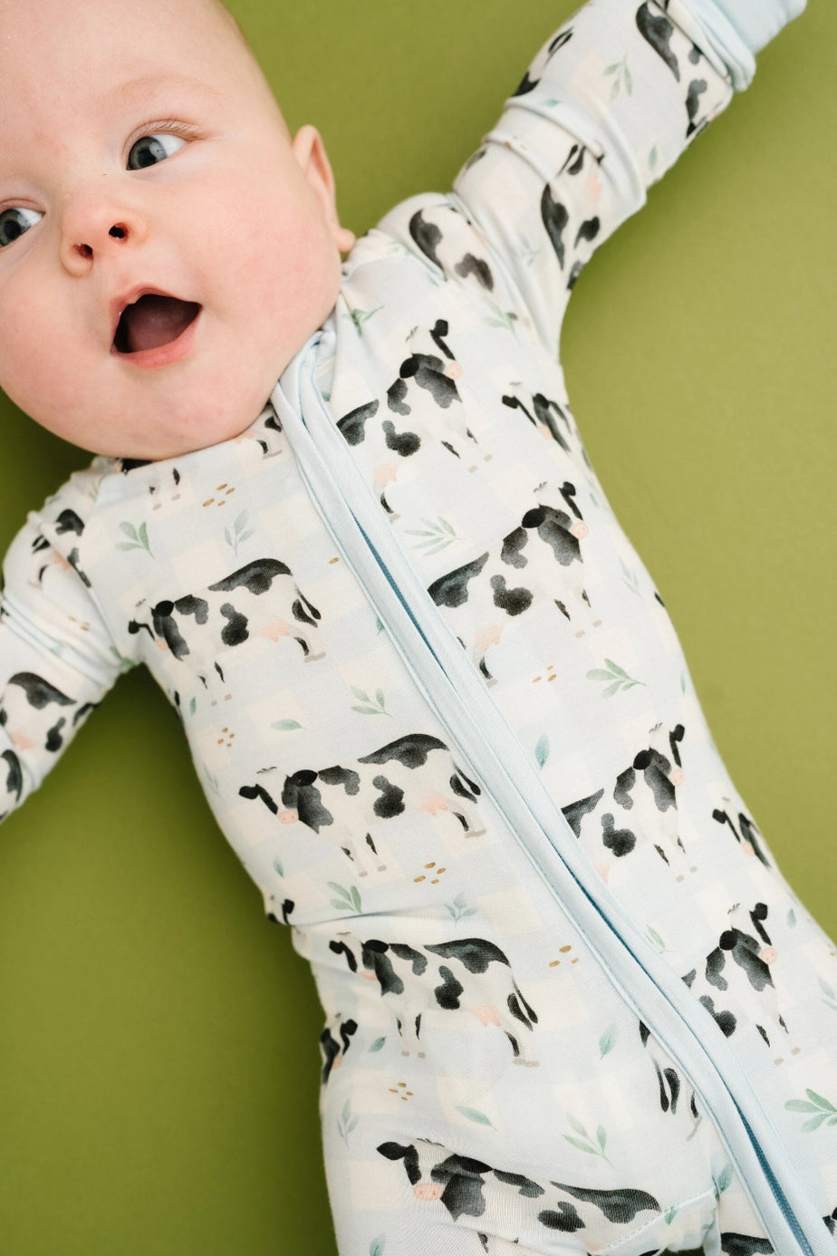 Plaid Dairy Cow Bamboo Zipper PJ’s
