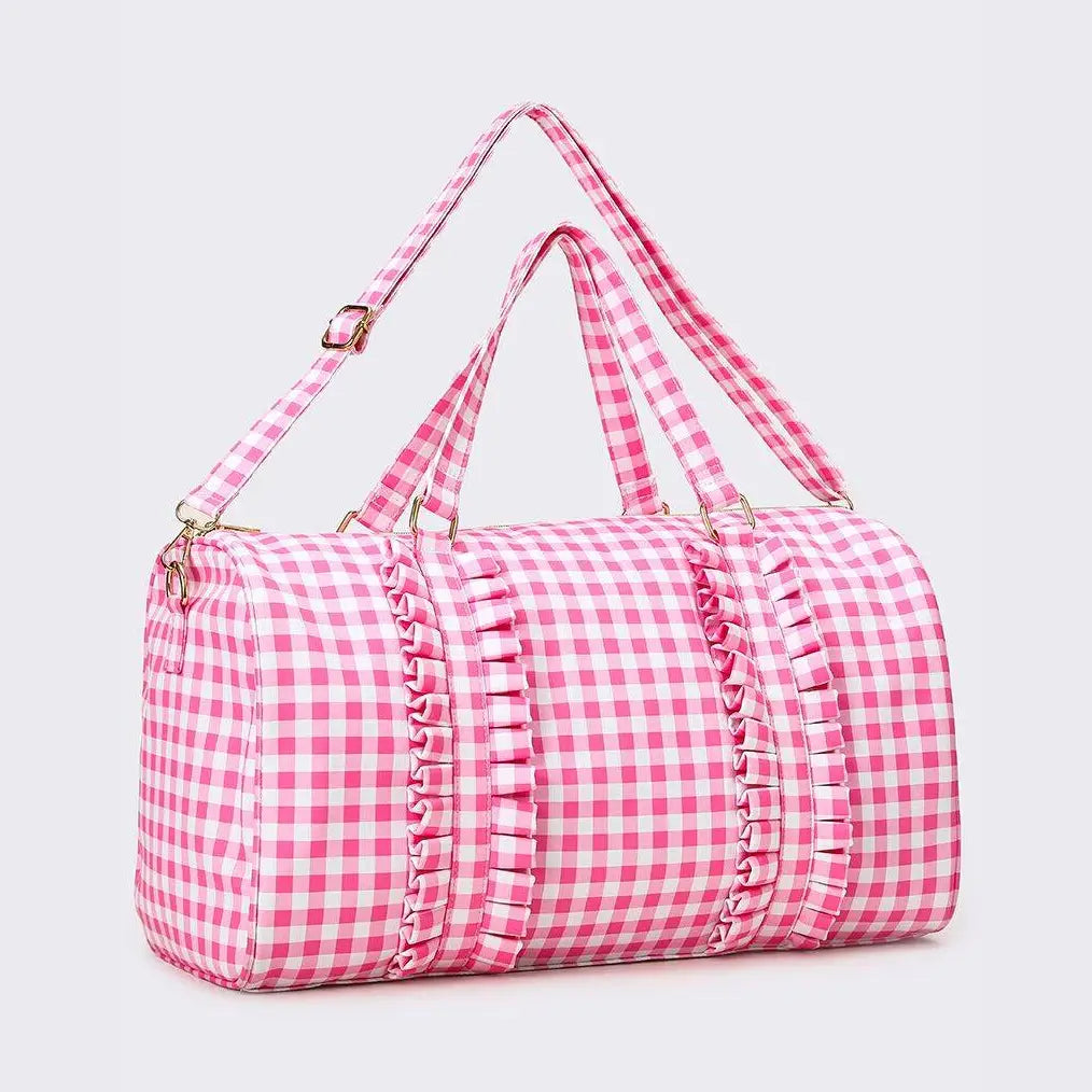 Pink Ruffle Gingham Duffle Bag