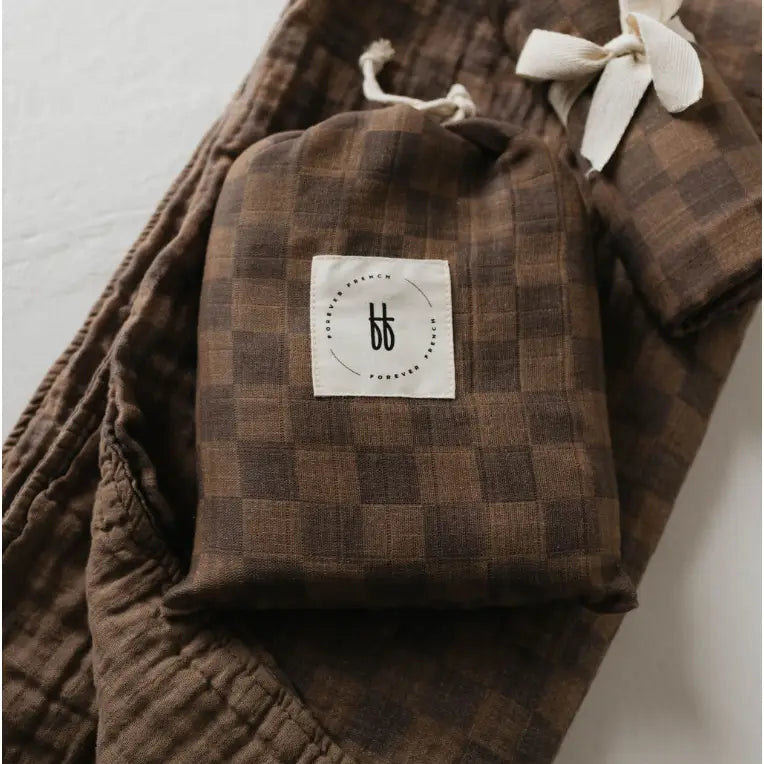 Faded Brown Checkered Muslin Quilt