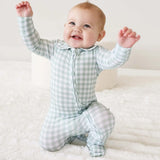 Moss Gingham Peter Pan Collar Zipper Footie