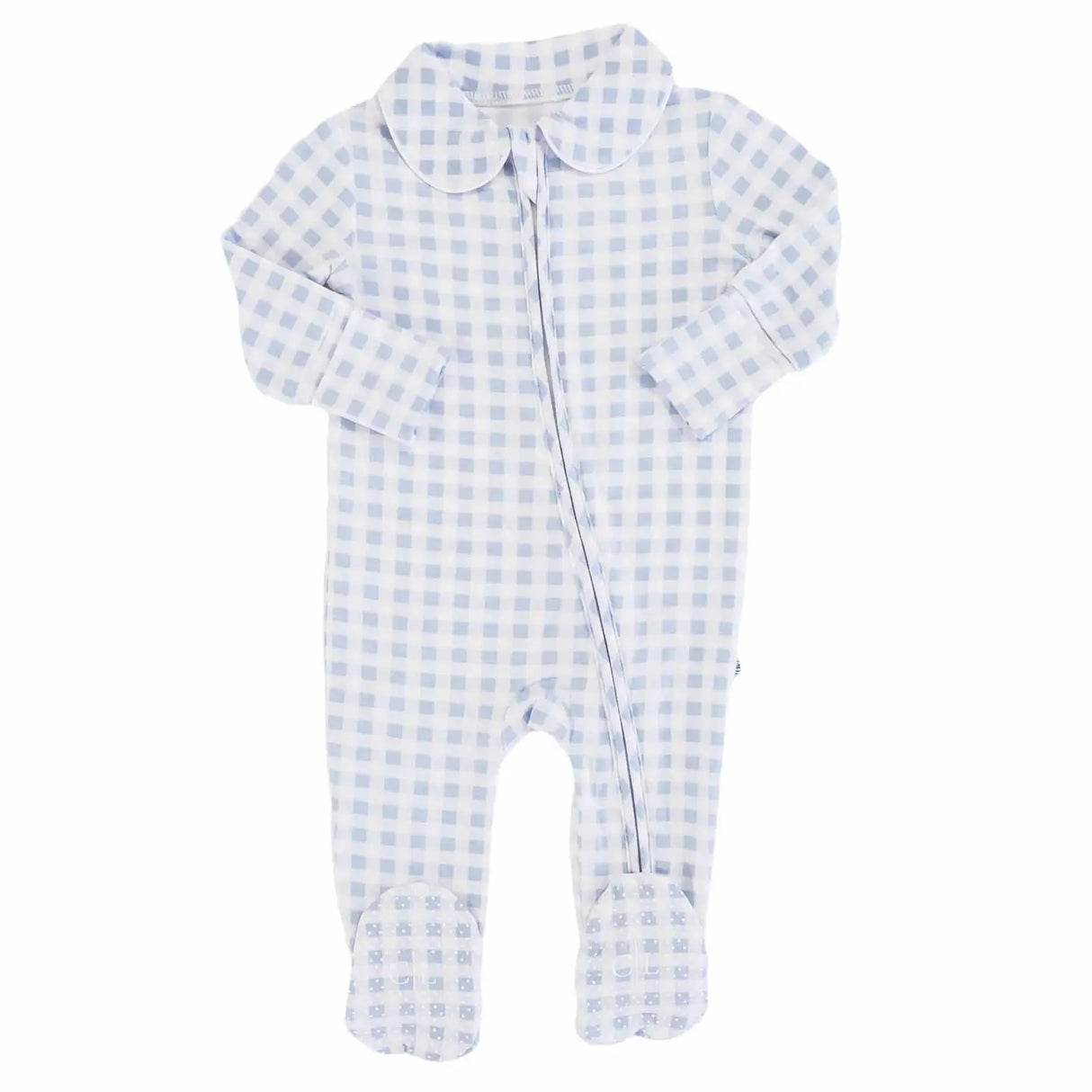 Dusty Blue Gingham Peter Pan Collar Zipper Footie